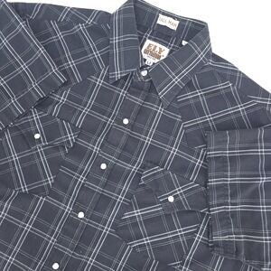 ELY Cattleman Shirt‎ Men's LT Tall Black Plaid Western Rodeo Pearl Snap Cowboy